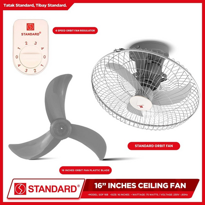 STANDARD ORBIT Ceiling Fan 16"  (Plastic Banana Type Blade) - SOF 16B