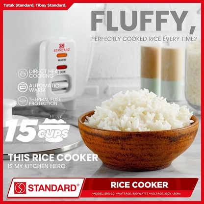 STANDARD Rice Cooker  (2.2L/15 Cups) - PLAIN WHITE - SRG-2.2