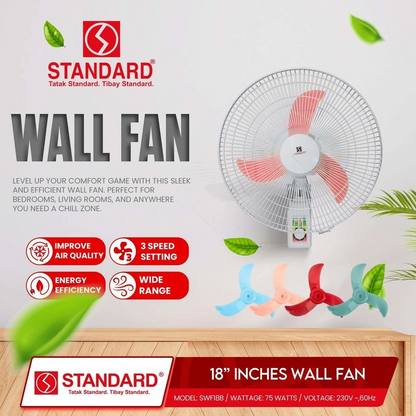 STANDARD Electric Fan 18" (Wall Fan Banana Type Plastic Blade) SWF18B - RED