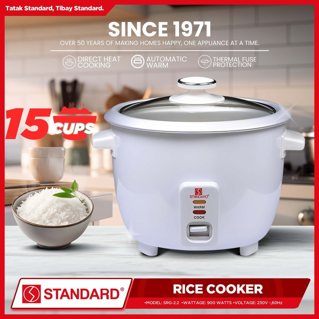 STANDARD Rice Cooker  (2.2L/15 Cups) - PLAIN WHITE - SRG-2.2