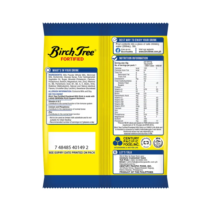 1 CASE - Birch Tree [ FORTIFIED POWDERED MILK ] 33g x 160 Packs