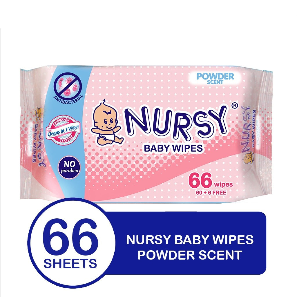 Nursy Baby Wipes in Powder Scent 4 pcs x 66 wipes [BUNDLE OF 2 or 6 ]