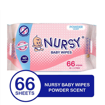 Nursy Baby Wipes in Powder Scent 4 pcs x 66 wipes [BUNDLE OF 2 or 6 ]