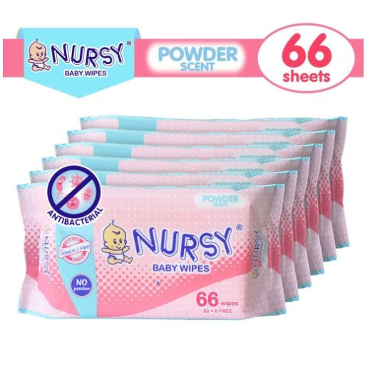 Nursy Baby Wipes in Powder Scent 4 pcs x 66 wipes [BUNDLE OF 2 or 6 ]