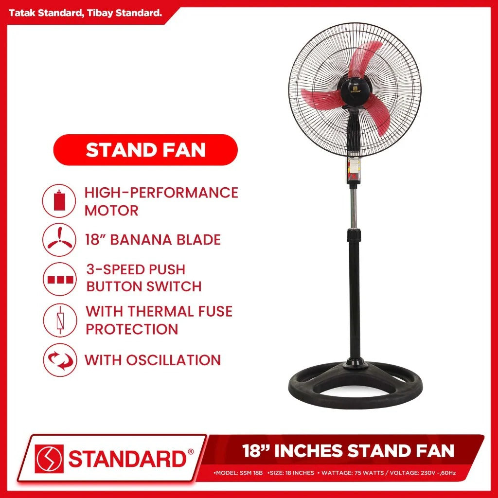 STANDARD Stand Fan 18" (Plastic Blade) SSM18B - RED