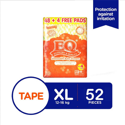 EQ Colors Disposable Baby Diapers [ JUMBO PACK 52 PCS Refastenable Tape ] - XLARGE