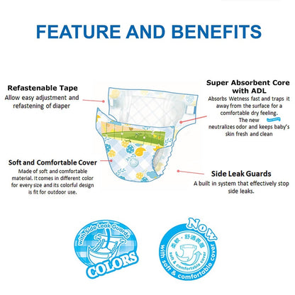 EQ Colors Disposable Baby Diapers [ JUMBO PACK 52 PCS Refastenable Tape ] - XLARGE