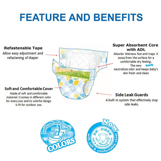 EQ Colors Disposable Baby Diapers [ JUMBO PACK 52 PCS Refastenable Tape ] - XLARGE