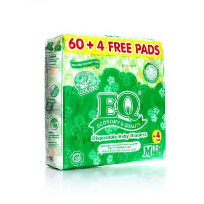 EQ Colors Disposable Baby Diapers [ JUMBO PACK 64 PCS Refastenable Tape]  - MEDIUM