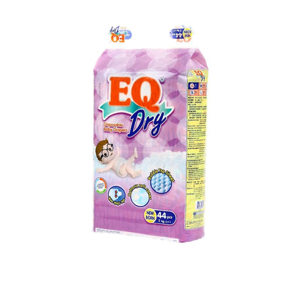 EQ Dry Disposable Baby Diapers [ ECONO PACK 44 PCS Refastenable Tape ] - NEW BORN