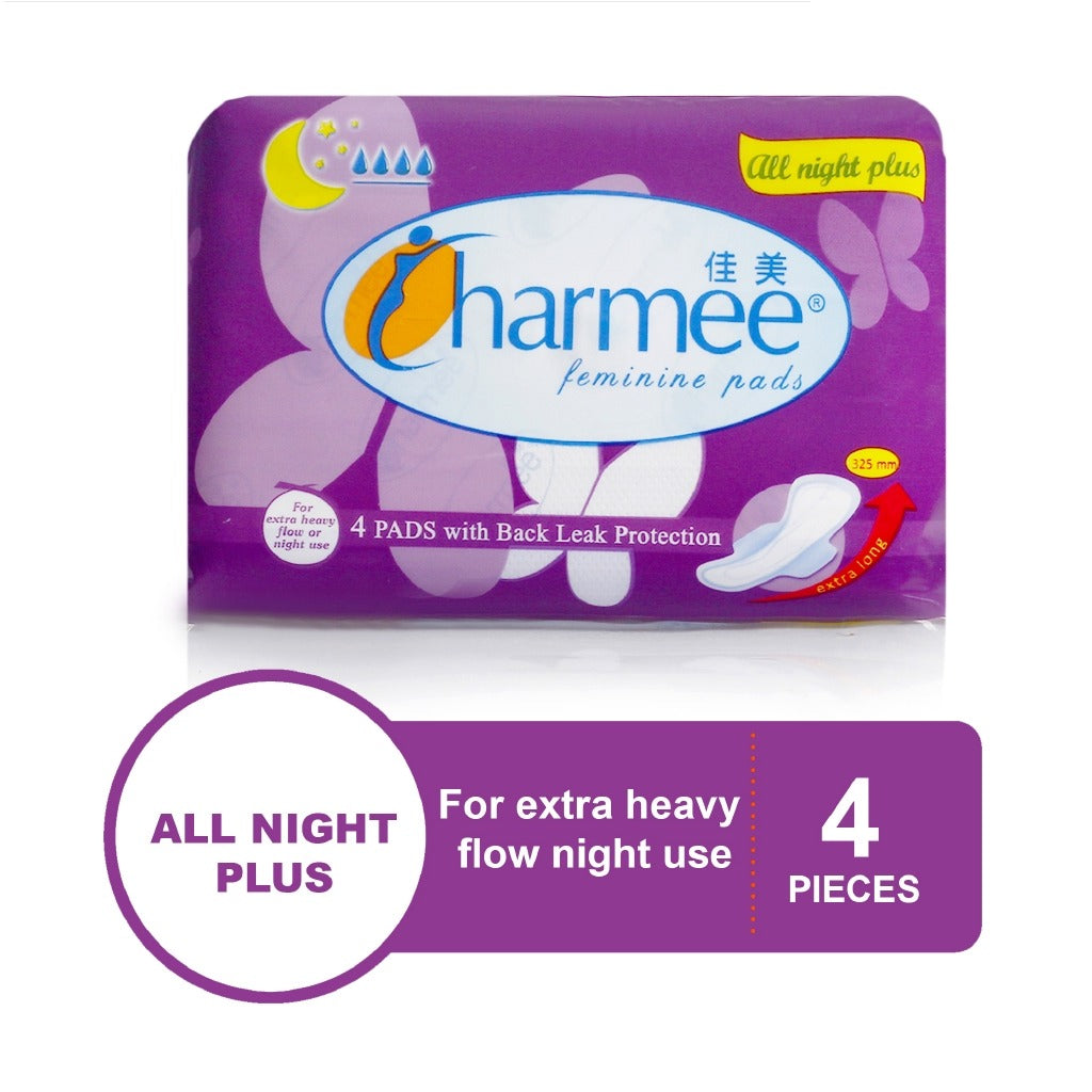 1 CASE - Charmee All Night Plus Feminine Pads 4s x 24 packs