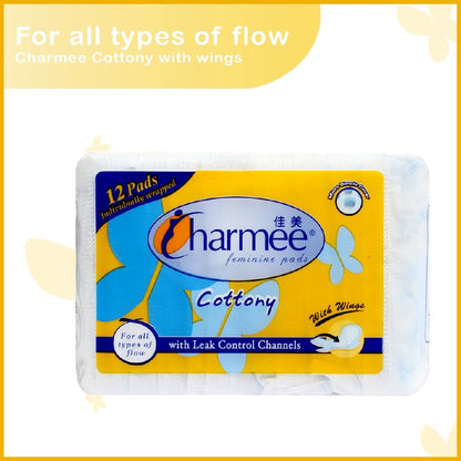 1 CASE - Charmee Cottony Sanitary Napkin for All Types of Flow w/ Wings [12's x 24 Packs]