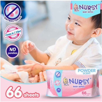 Nursy Baby Wipes in Powder Scent 4 pcs x 66 wipes [BUNDLE OF 2 or 6 ]