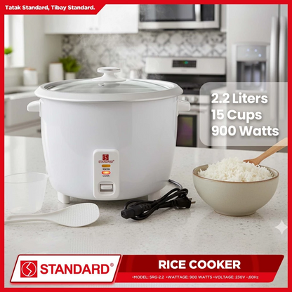 STANDARD Rice Cooker  (2.2L/15 Cups) - PLAIN WHITE - SRG-2.2