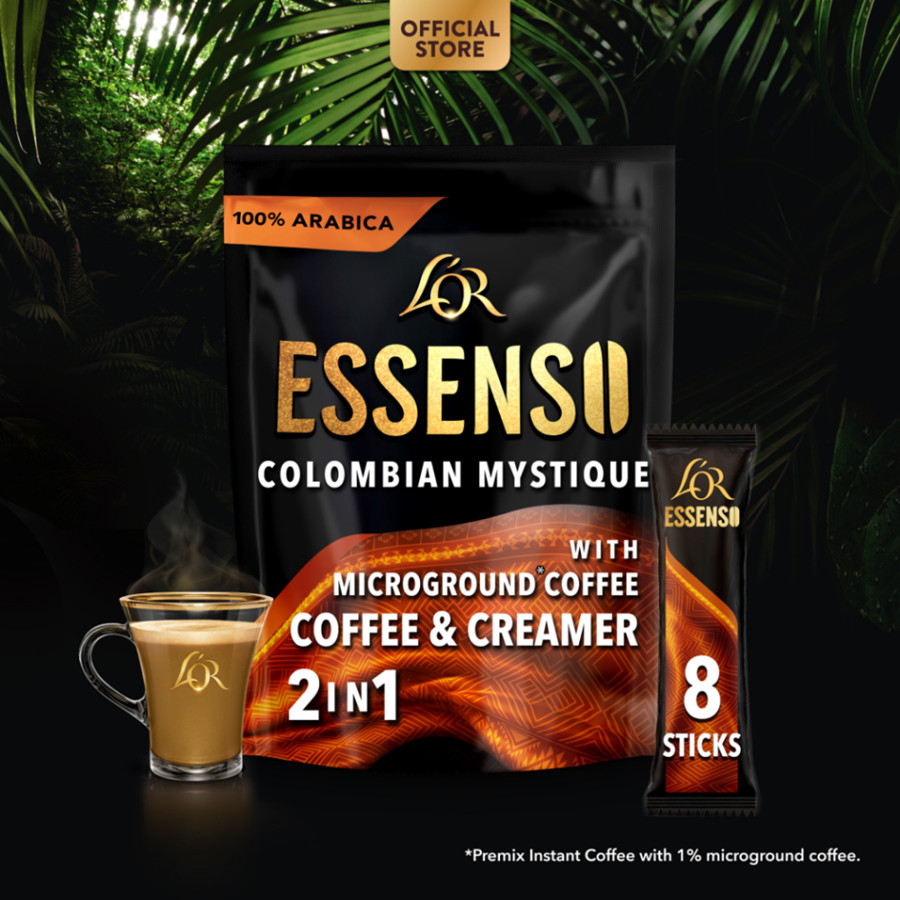 1 CASE L'OR ESSENSO Colombian Mystique with Microground instant 2in1 Coffee (24 PACKS of 16g x 8pcs)-