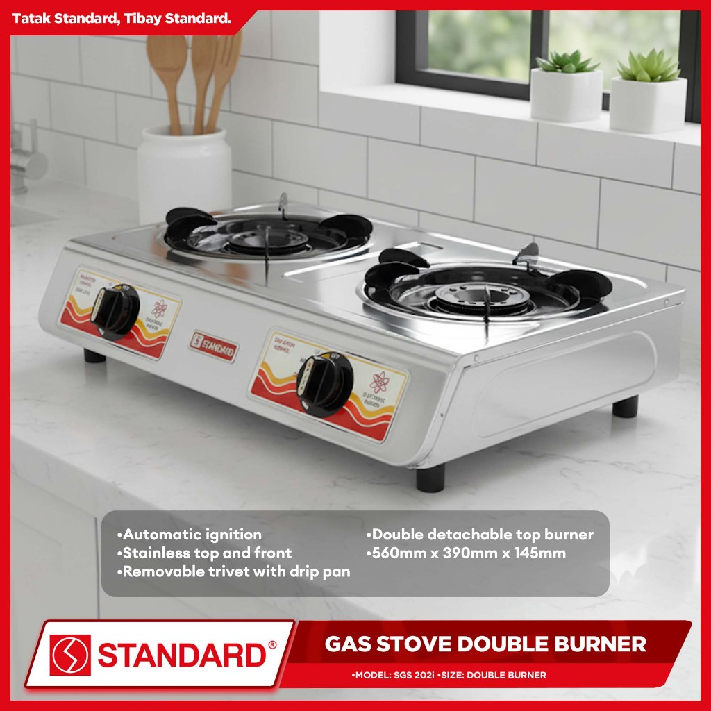 STANDARD Gas Stove Double Burner LPG (Automatic Ignition Stainless Steel) - BURNER ONLY - SGS 202i