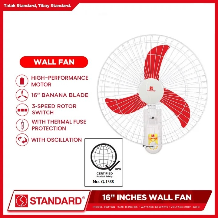 STANDARD Electric Fan 16" (Wall Fan Plastic Blade) RED - SWF 16Q