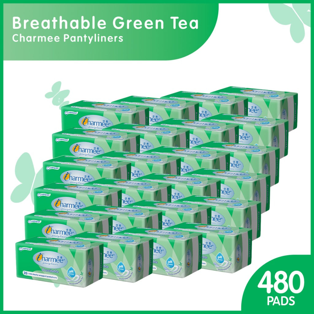 1 CASE - Charmee Pantyliner Breathable Deodorizing Green Tea [20's x 24 Packs]