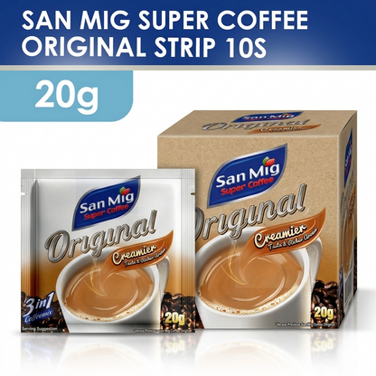 1 CASE SAN MIG Super Coffee 3 in 1 Original Strip (24 PACKS of 20g x 10sachets)