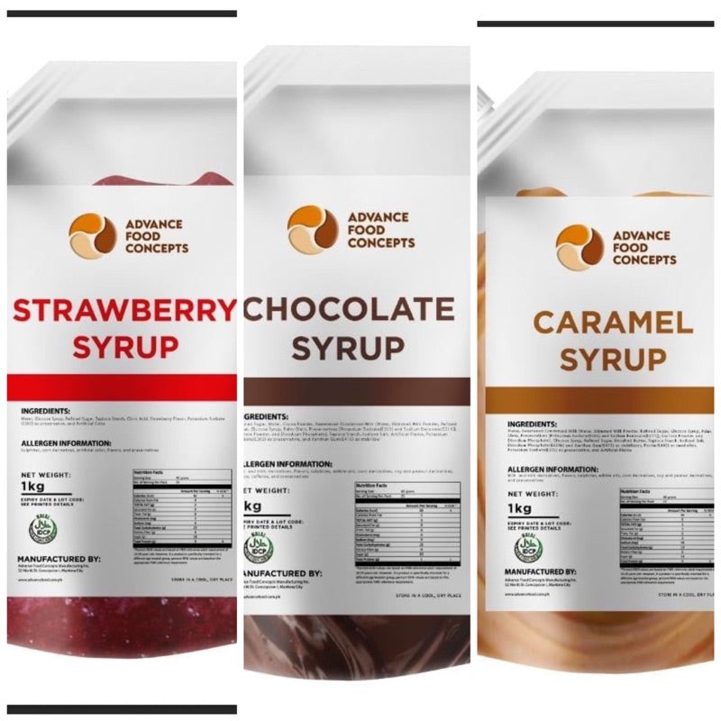 BUNDLE OF 2 - ADVANCE FOOD CONCEPT [Chocolate, Caramel and Strawberry Syrup] 1KG