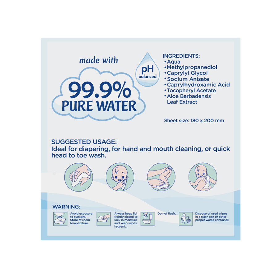 EQ BABY WIPES 99.9% PURE WATER 90 wipes [ BUNDLE OF 6 ]
