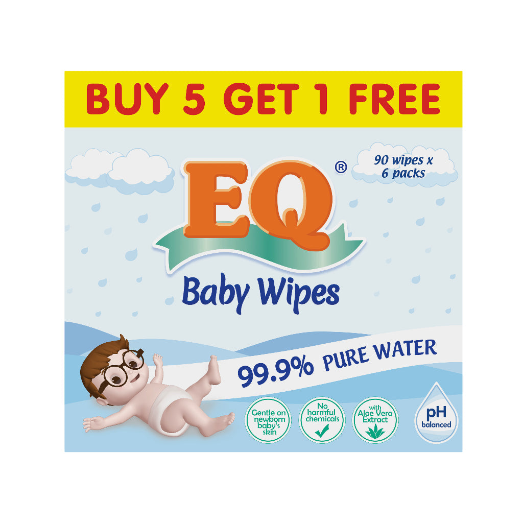 EQ BABY WIPES 99.9% PURE WATER 90 wipes [ BUNDLE OF 6 ]