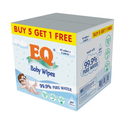 EQ BABY WIPES 99.9% PURE WATER 90 wipes [ BUNDLE OF 6 ]