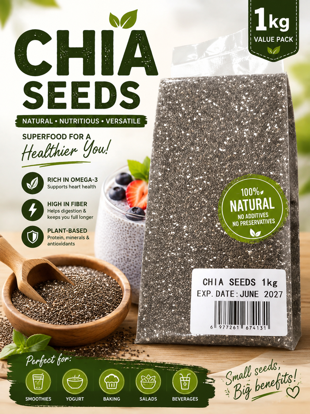 Segoi CHIA SEEDS 1KG (Sugar-free and Healthy) Exp. Date June 2027