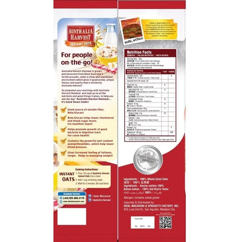 1 CASE - AUSTRALIA HARVEST Instant Oats (1KG x 15 packs)