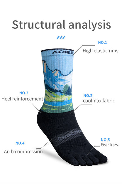 AONIJIE E4843 Calf Sports Toe Socks [TIE-DYE]