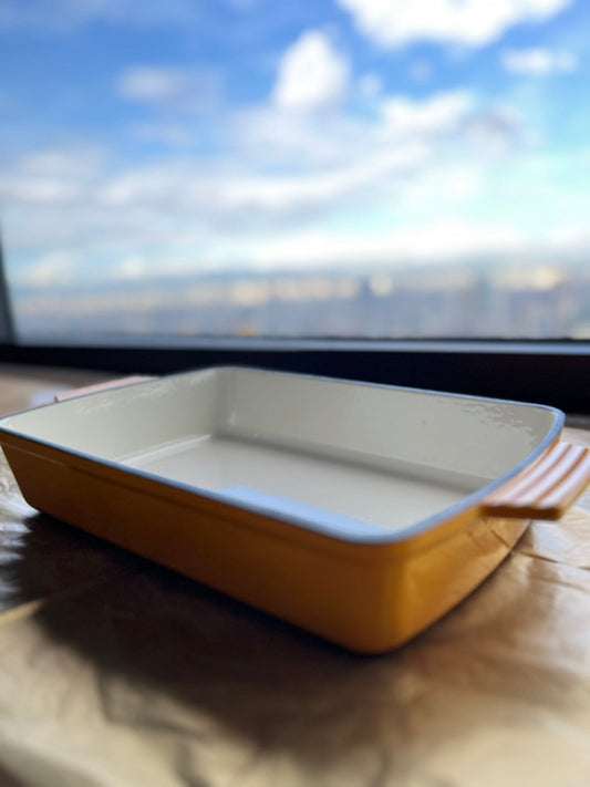Happiness YELLOW ENAMELED CAST IRON CASSEROLE DISH - 42 x 25 x 4cm / 2.16kg