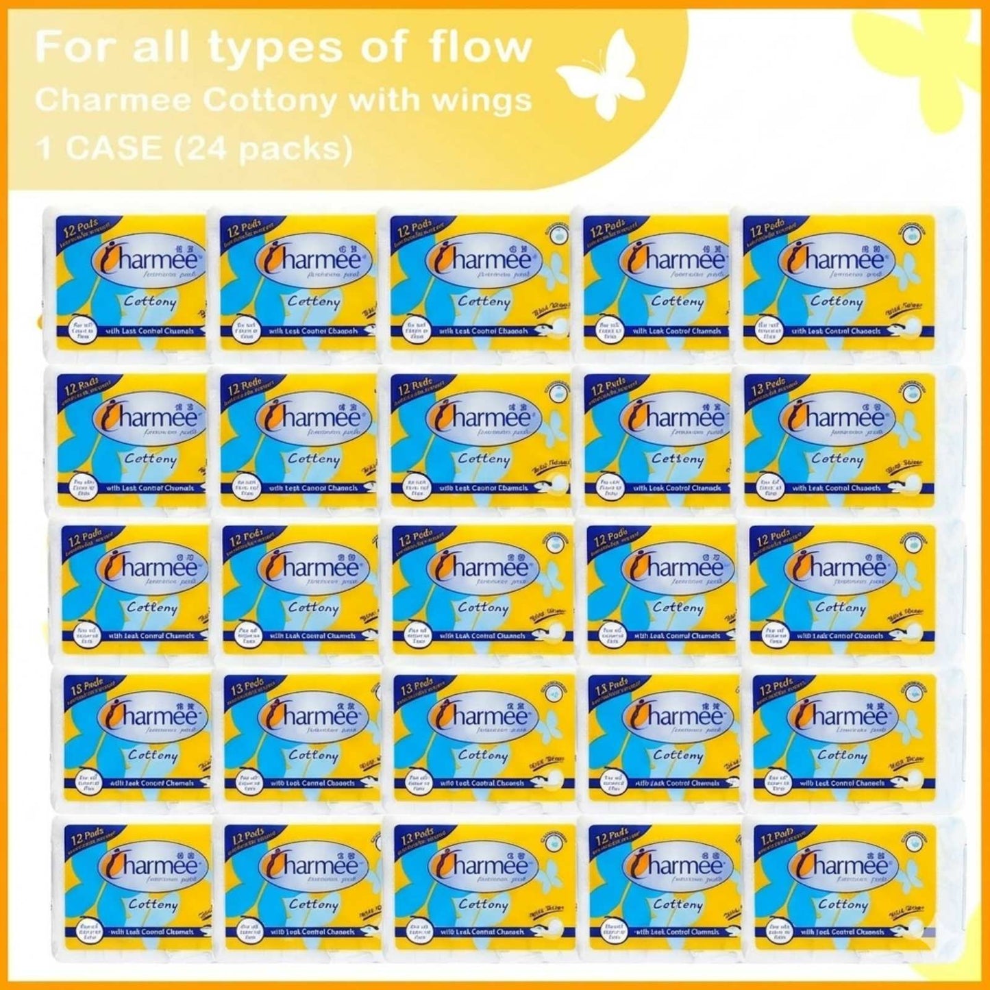 1 CASE - Charmee Cottony Sanitary Napkin for All Types of Flow w/ Wings [12's x 24 Packs]