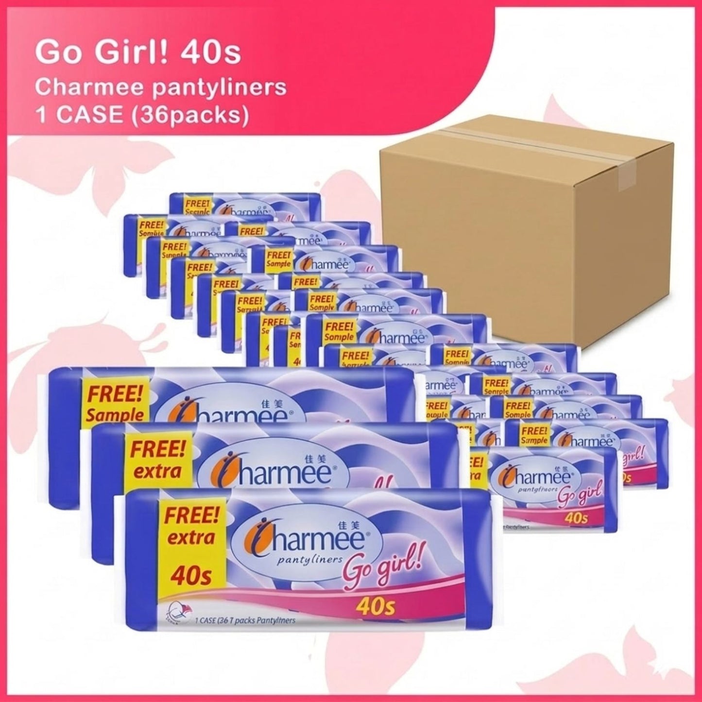 1 CASE - Charmee Pantyliners Go Girl [40s x 36 Packs]