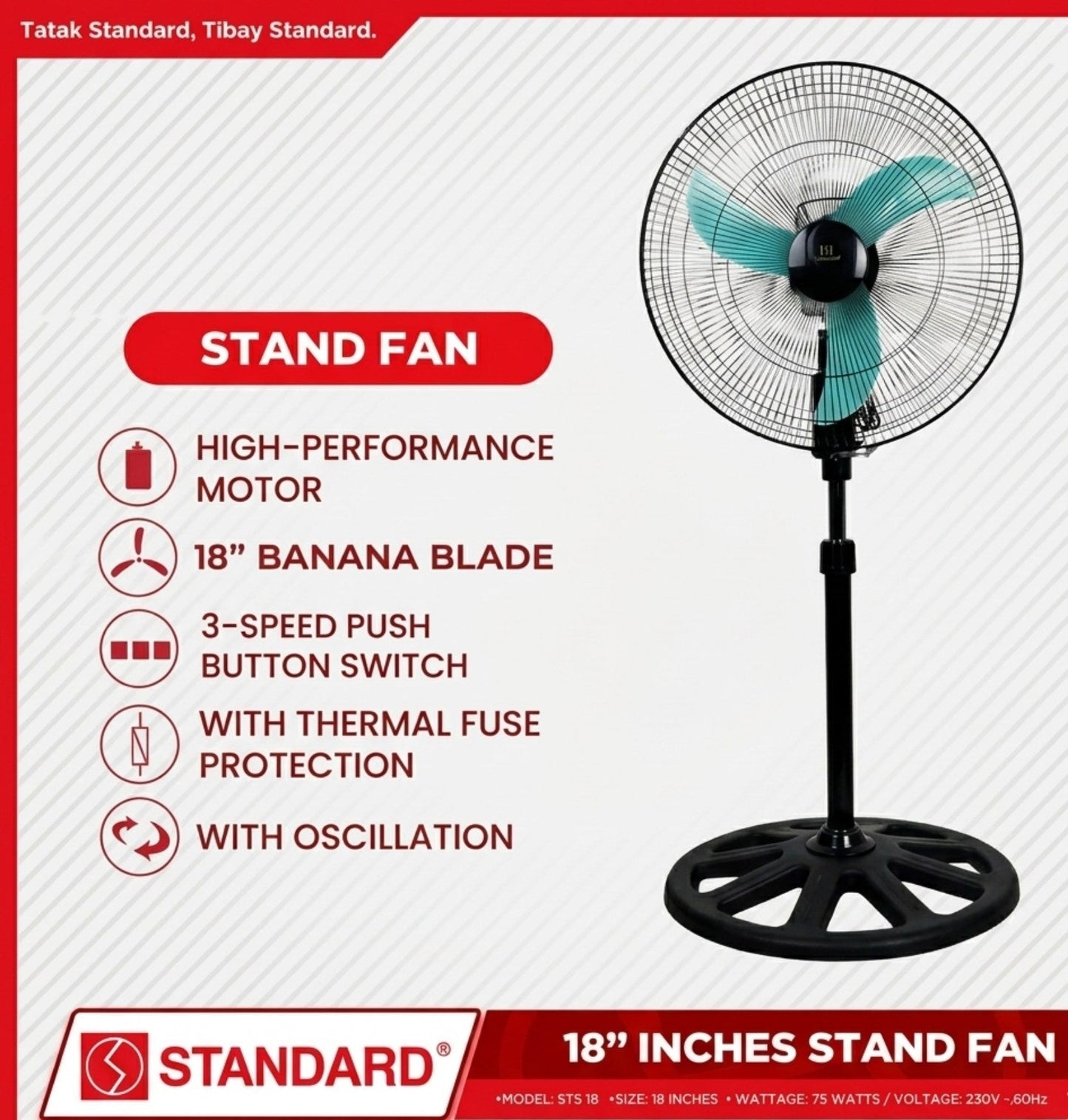 STANDARD Stand Fan 18" (Plastic Blade) STS18 - GREEN