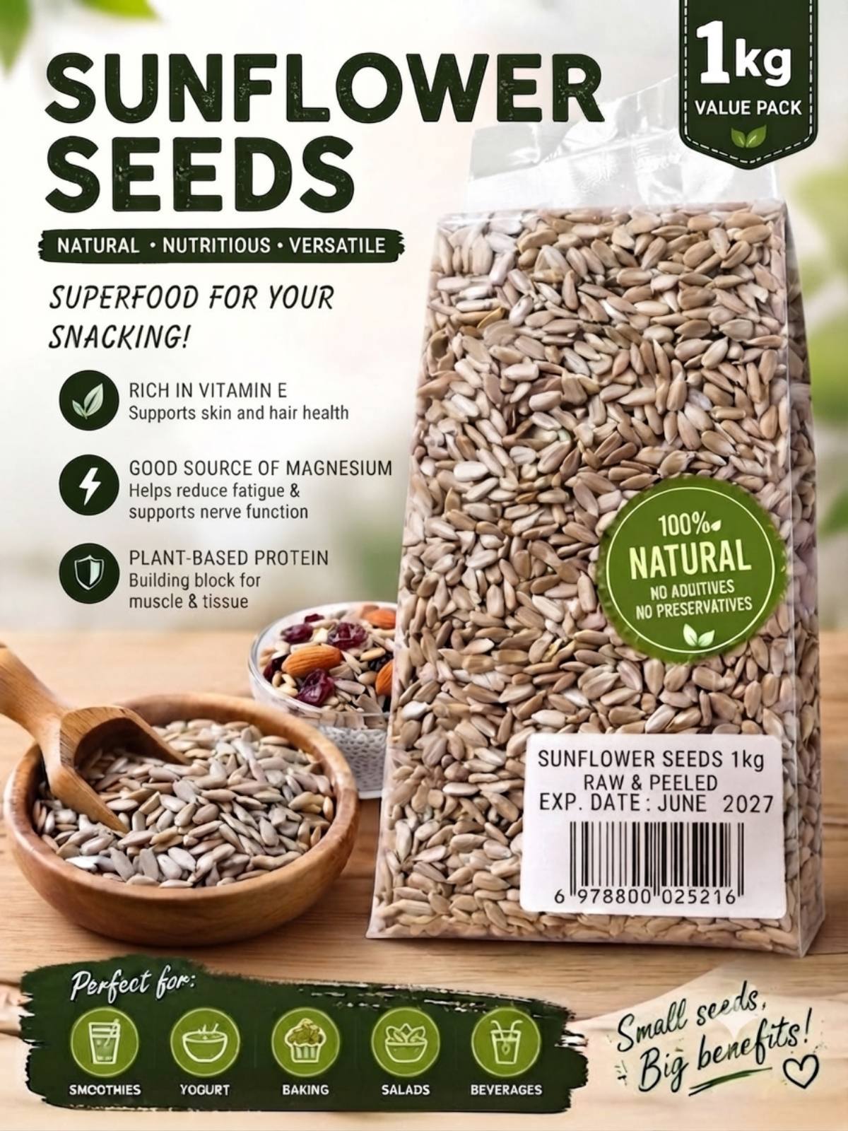 Segoi SUNFLOWER SEEDS 1kg (Sugar-free and Healthy) Exp. Date June 2027